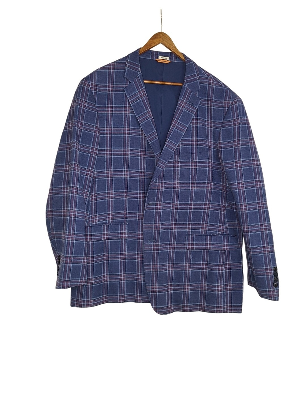 Crown & Ivy Men's Blue Plaid Blazer Sport Coat Size 48R